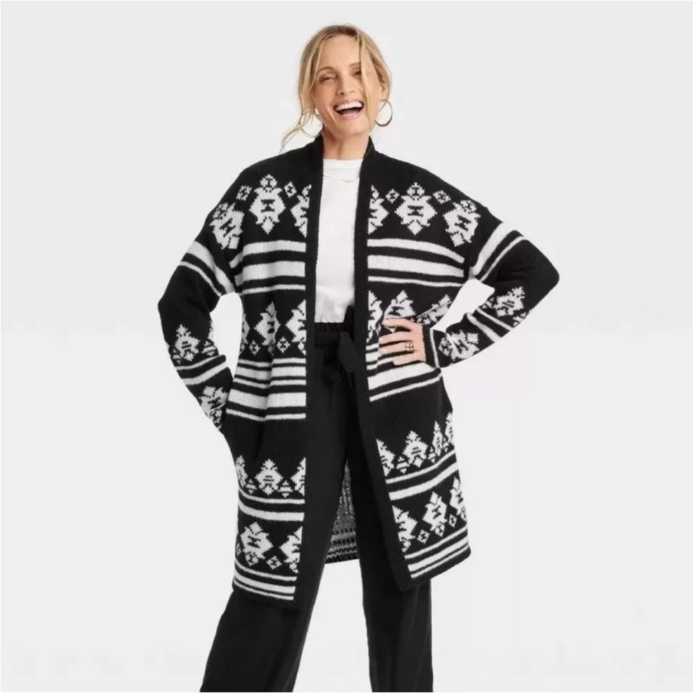 Knox Rose Black Knit Open Front Long Sleeve Cardigan Sweater